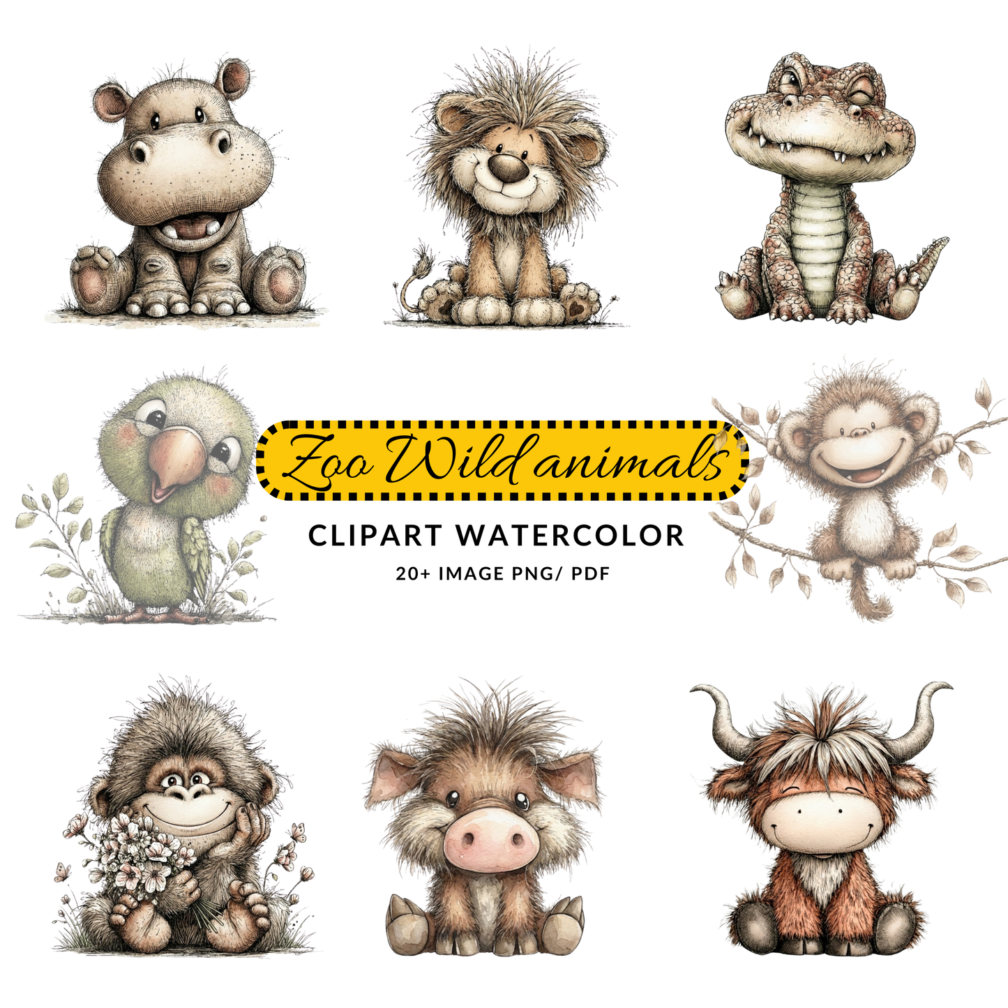 Cute Hippo Clipart JPG | Hand Drawn Safari Animal | Kids Crafts Nursery Digital