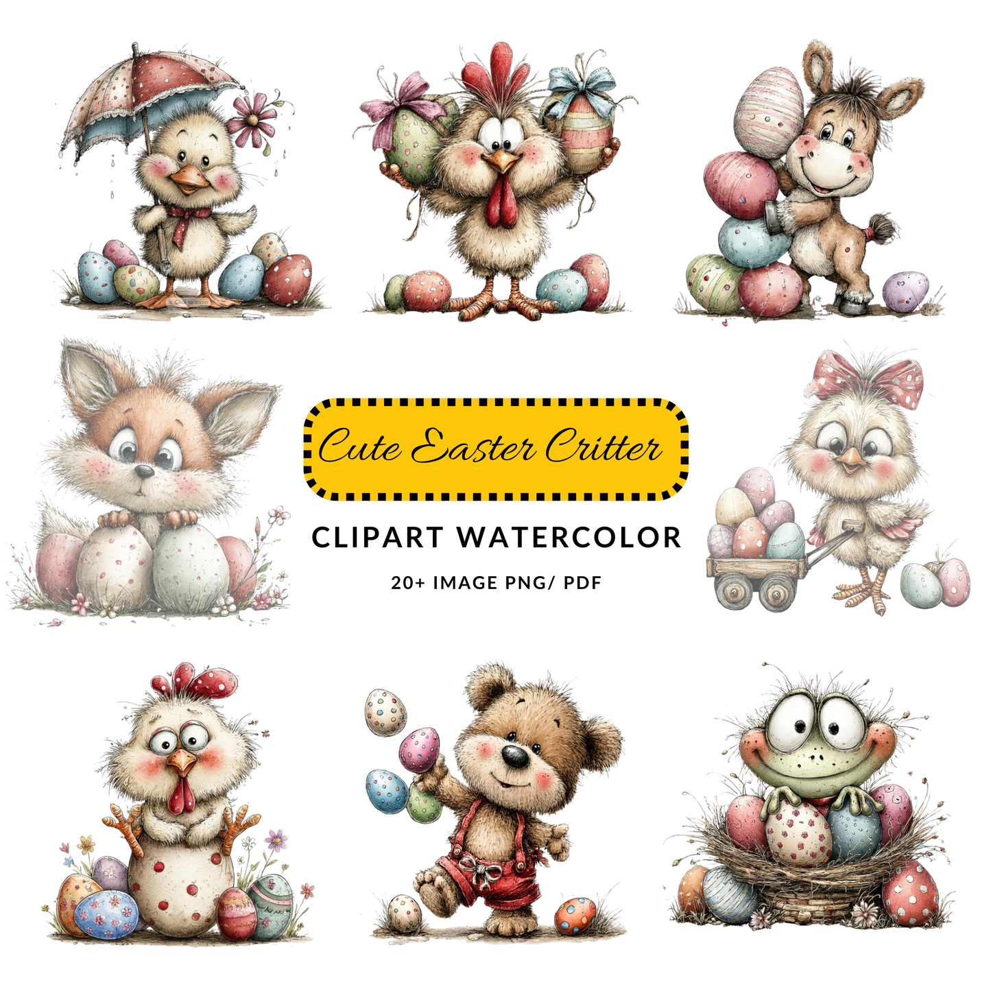 Easter Chick Clipart JPG | Cute Duckling with Umbrella | Digital Download