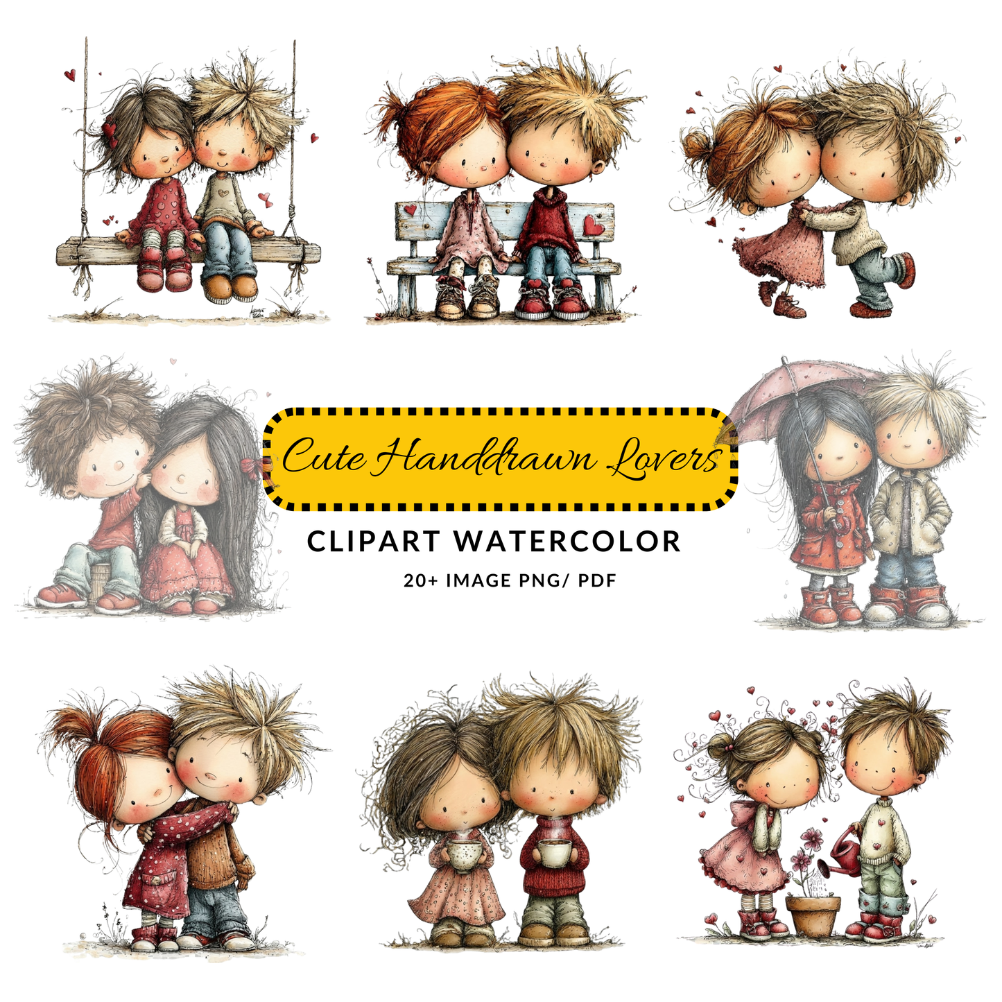 Valentine Couple Clipart JPG | Cute Boy Girl on Swing | Whimsical Love Digital Download