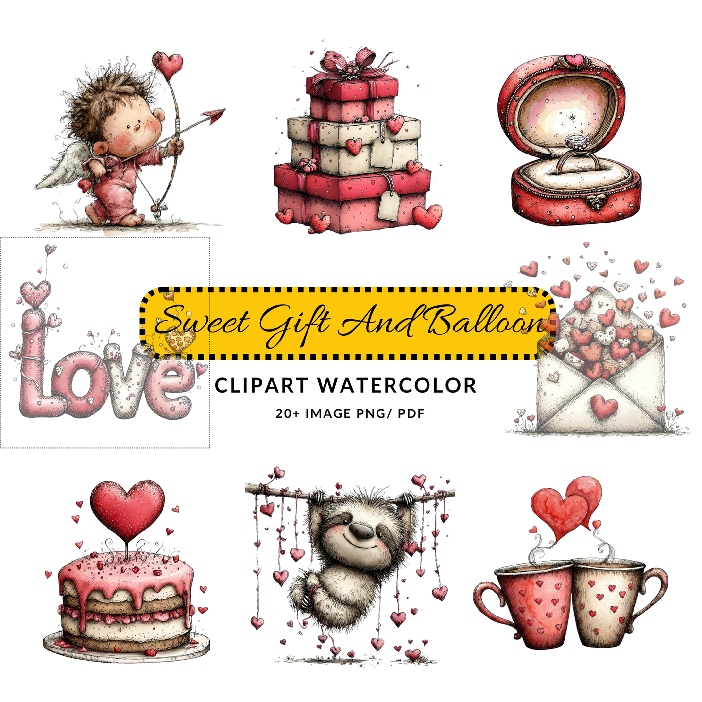 Valentine Angel Clipart JPG | Cute Cupid with Bow and Heart | Digital Download