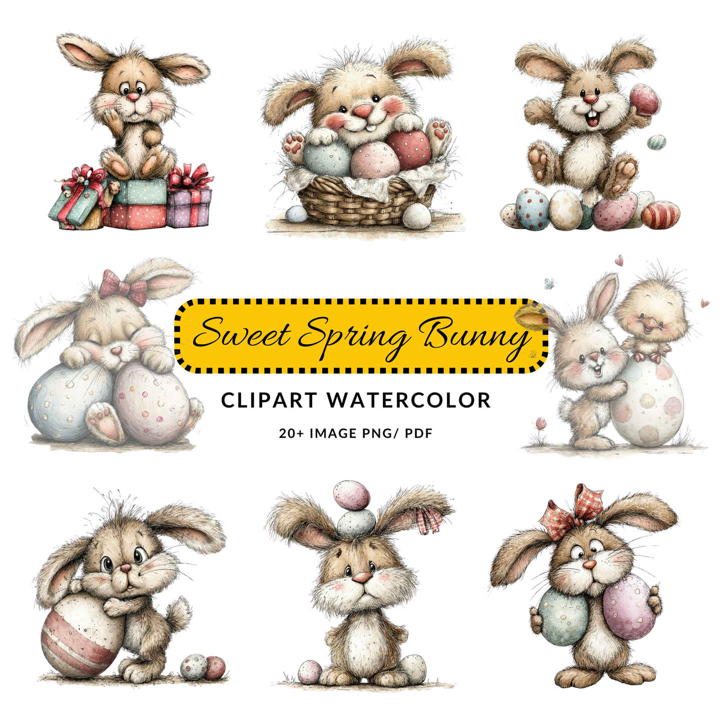 Easter Bunny Clipart JPG | Whimsical Bunny with Egg | Digital Download