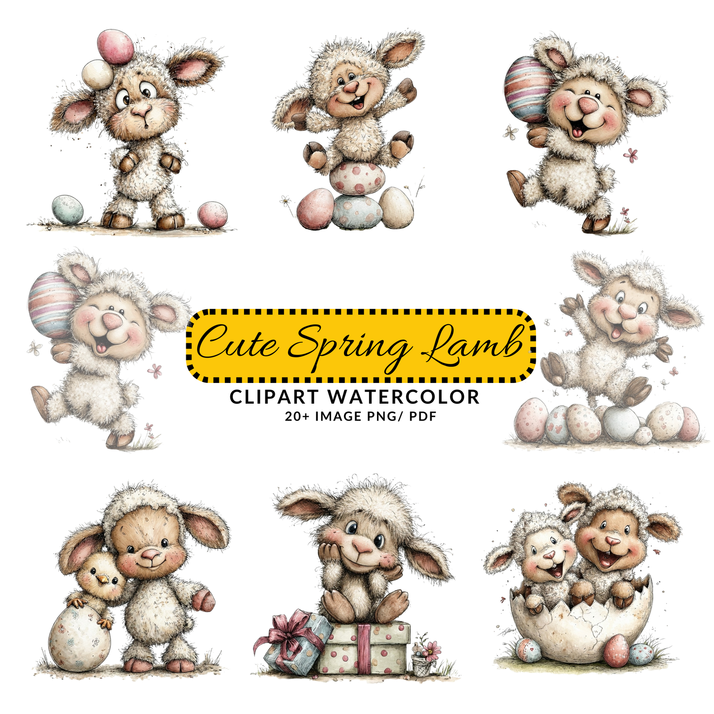 Cute Easter Lamb Clipart | Whimsical Spring Sheep JPG Bundle | Digital Download