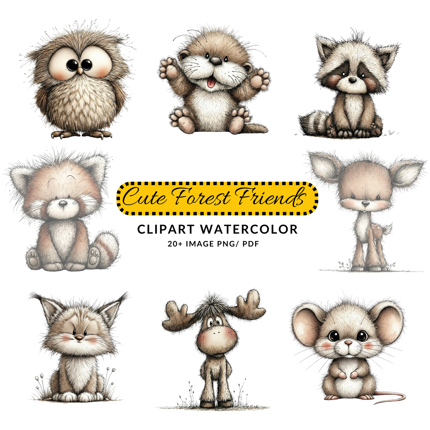 Cute Woodland Bear Clipart JPG | Whimsical Forest Animal Art | Digital Download