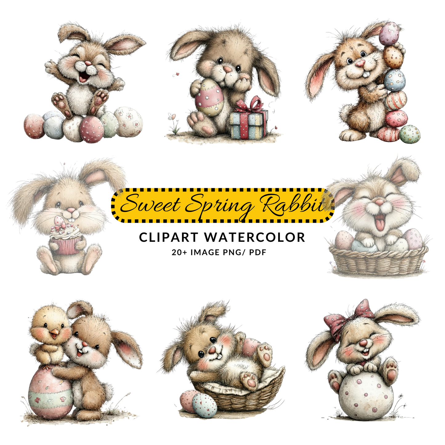 Cute Easter Bunny Clipart JPG | Smiling Bunny Illustration | Digital Download