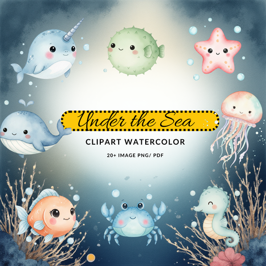 Ocean Animals Watercolor Clipart | Sea Life PNG Set | Digital Download for Kids Crafts & Scrapbooking