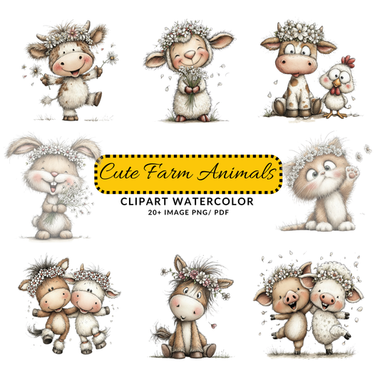 Watercolor Baby Cow Clipart | Cute Floral Crown Calf Illustration | Farm Animal PNG/JPG Digital Download
