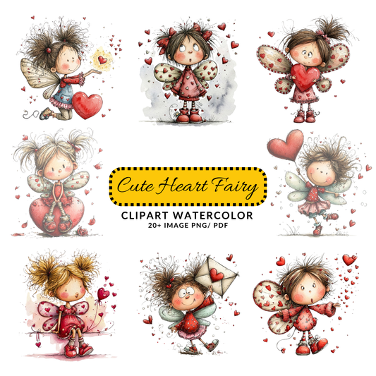 Cute Valentine Fairy Clipart | Hand Drawn Love Fairy JPG Bundle | Heart Character Art Digital Download