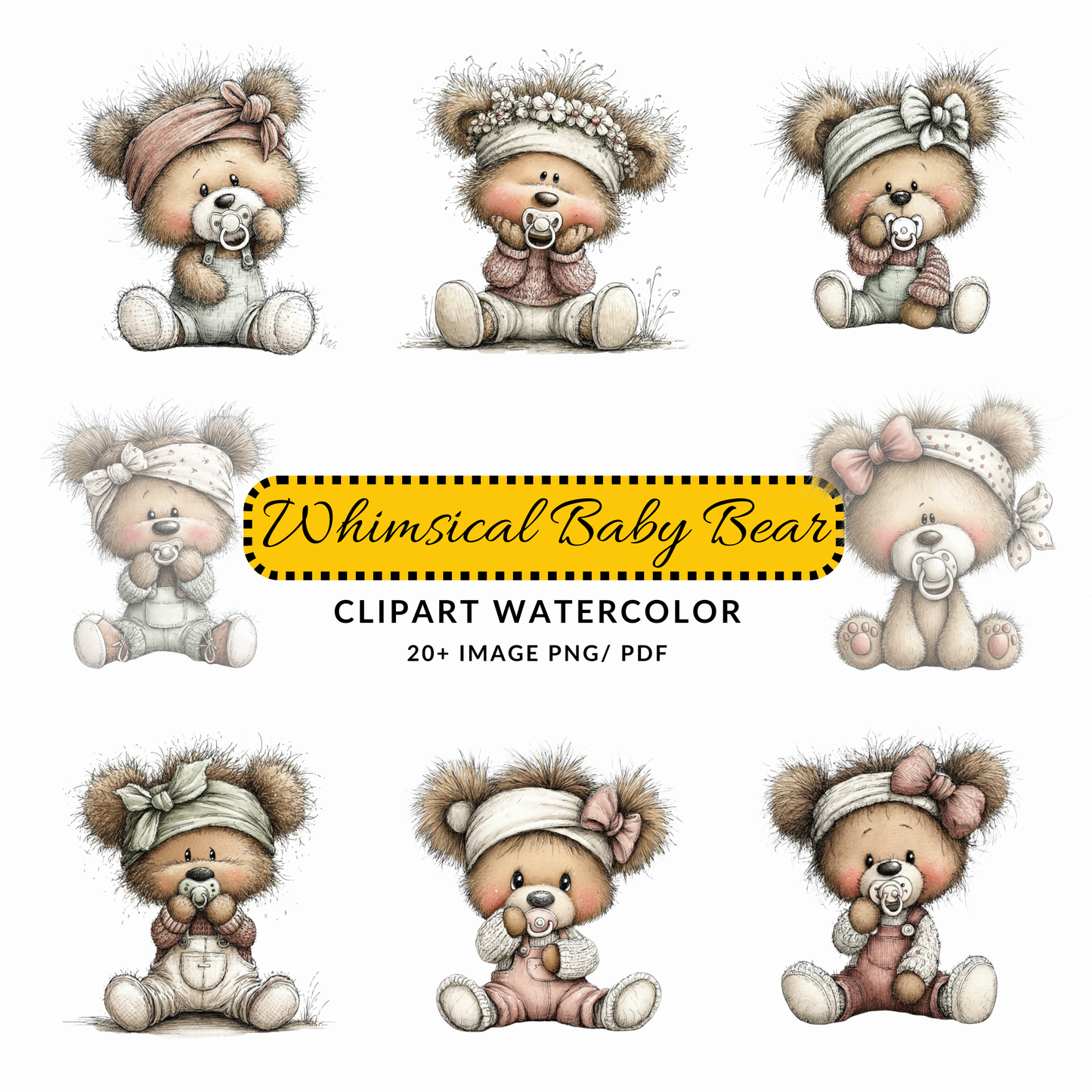 Baby Bear Clipart JPG | Cute Nursery Bear Illustration | Digital Download
