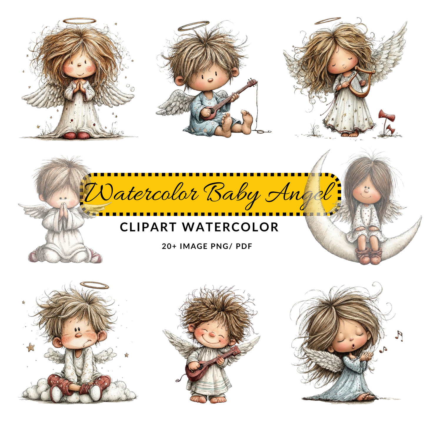 Angel Clipart JPG | Whimsical Baby Angel Illustration | Digital Download
