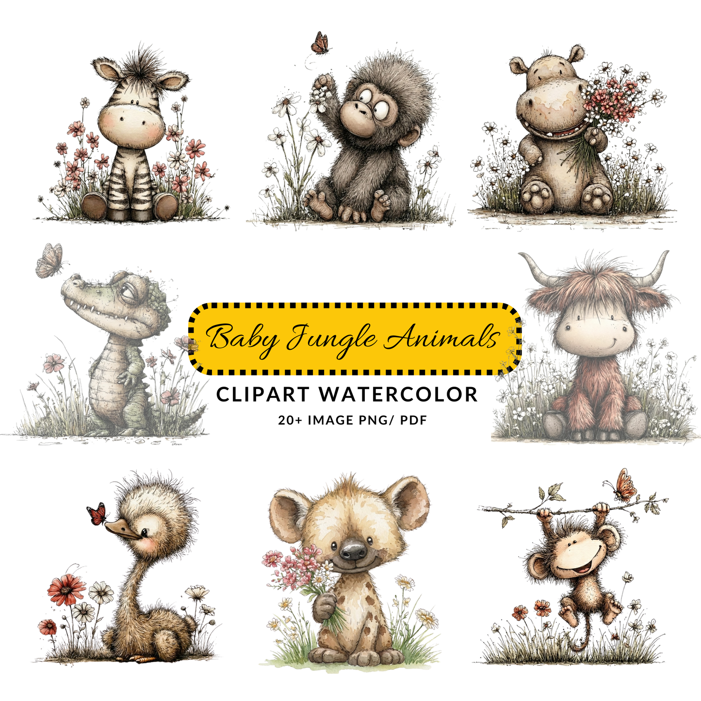 Cute Zebra Watercolor Clipart | Whimsical Safari Animal JPG | Kids Nursery Digital Download