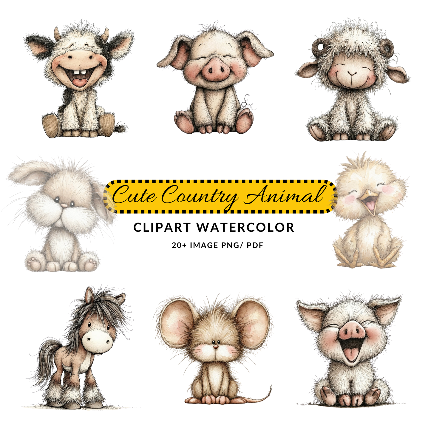 Cute Cow Clipart JPG | Hand Drawn Farm Animal Illustration | Digital Download
