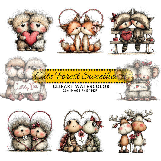 Valentine Teddy Bear Clipart | Cute Bear Couple JPG Bundle | Love Heart Digital Download