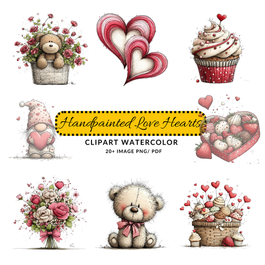 Whimsical Teddy Bear Clipart | Cute Valentine Roses JPG Bundle | Digital Download