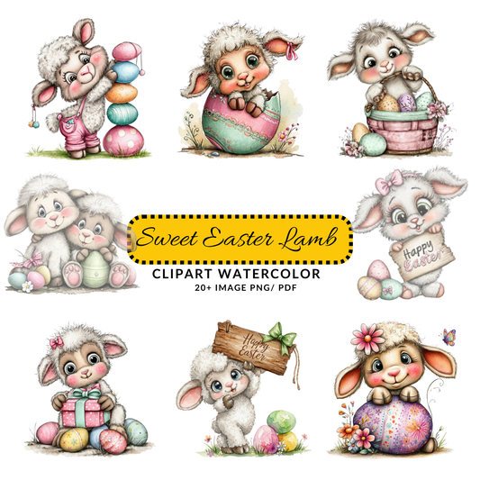 Cute Easter Lamb Clipart JPG | Pastel Spring Animal Art Digital Download | Kids Crafts & Stickers Bundle