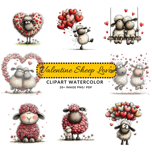 Valentine Sheep Clipart JPG | Cute Sheep with Hearts | Digital Download