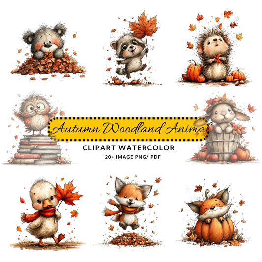 Cute Autumn Bear Clipart JPG | Woodland Animal Fall Illustration | Digital Download