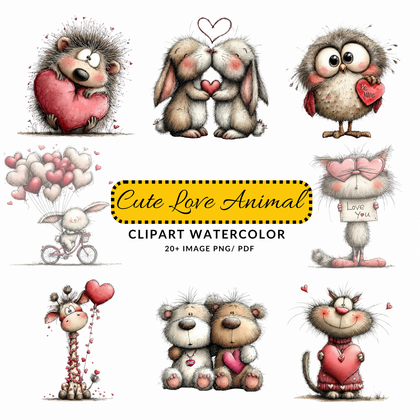 Valentine Animal Clipart JPG | Whimsical Hedgehog with Heart | Digital Download