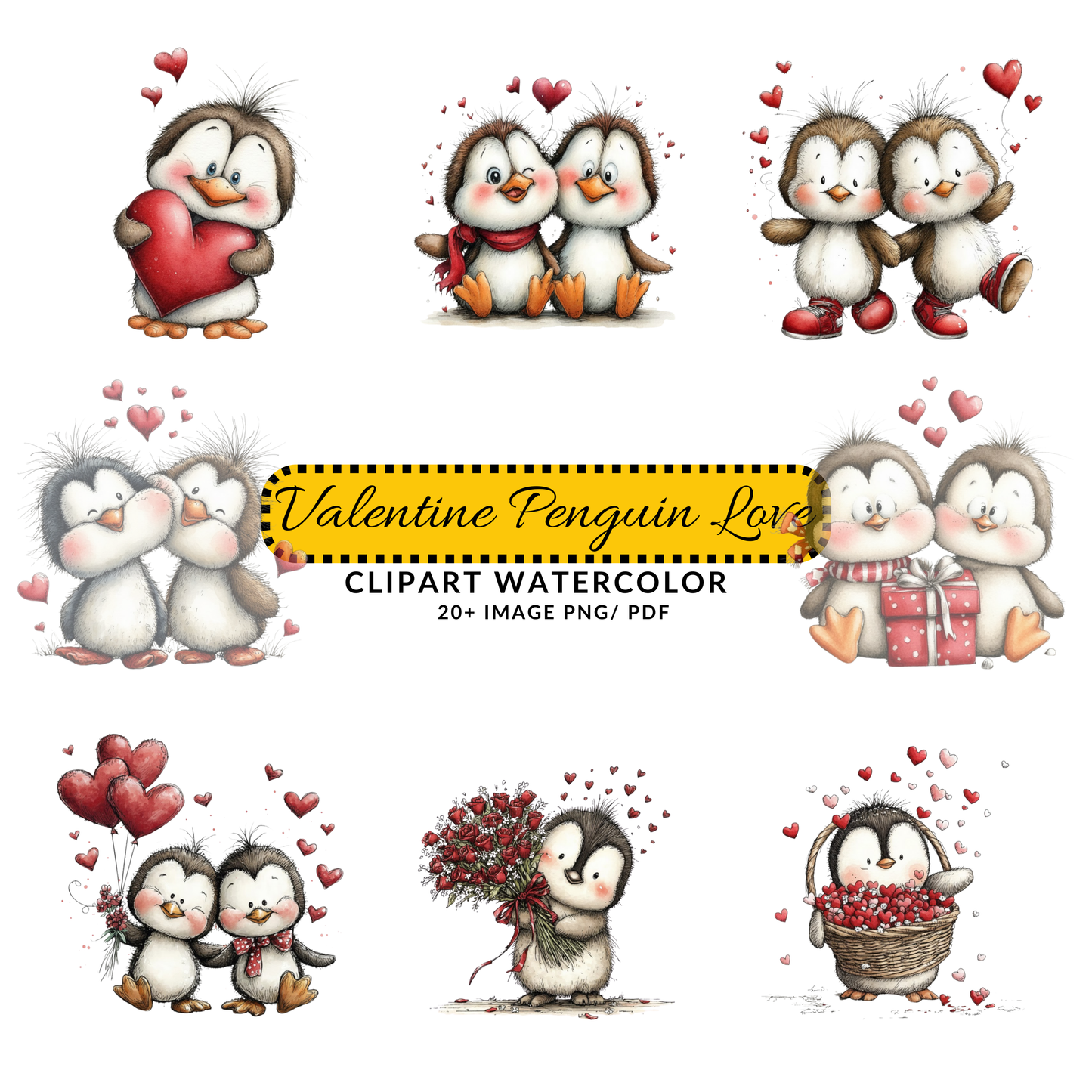 Valentine Penguin Clipart JPG | Cute Love Penguin with Heart | Whimsical Digital Download