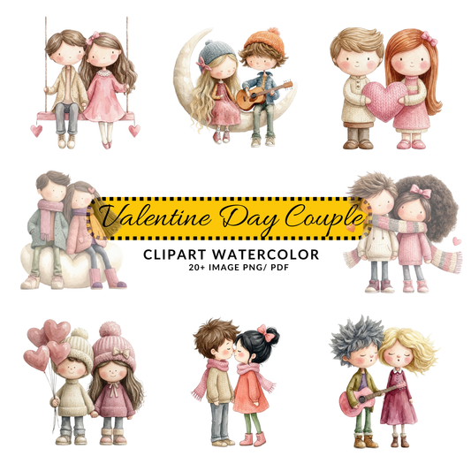 Valentine Couple Clipart | Cute Boy and Girl Holding Heart JPG | Love Art Digital Download