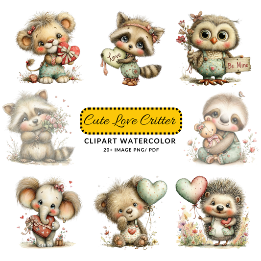 Cute Valentine Bunny Clipart | Watercolor Bunny with Heart Balloon JPG Bundle | Digital Download