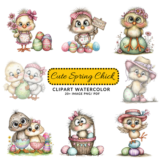Cute Easter Chick Clipart JPG | Pastel Eggs Illustration | Kids Crafts Digital Download