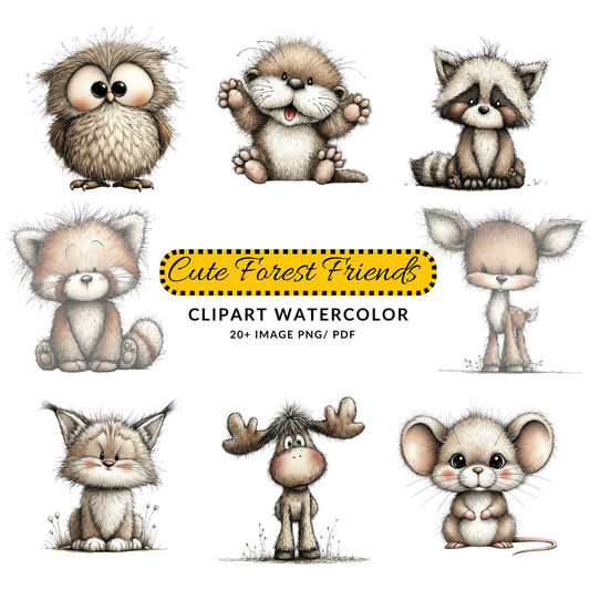 Cute Woodland Bear Clipart JPG | Whimsical Forest Animal Art | Digital Download