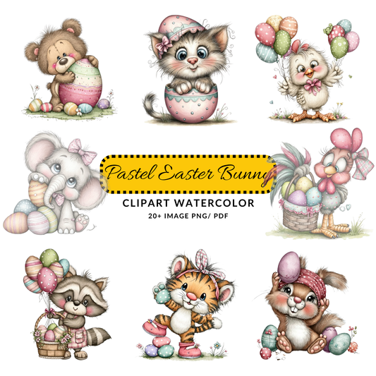 Cute Easter Egg Bear Clipart | Pastel Animal JPG Set | Printable Digital Download