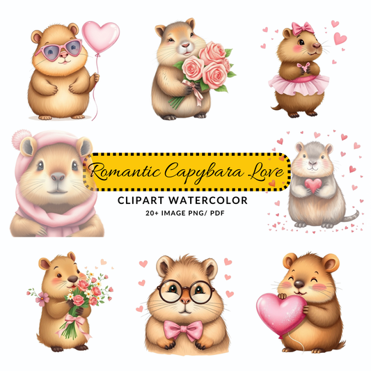 Valentine Capybara Clipart | Cute Love Animal JPG/PNG | Heart Balloon Digital Download