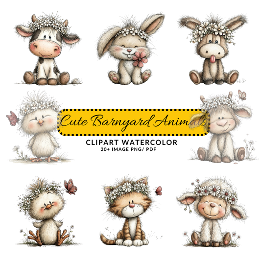 Cute Baby Chick Clipart | Daisy Crown Farm Animal PNG | Whimsical Nursery Decor Digital Download