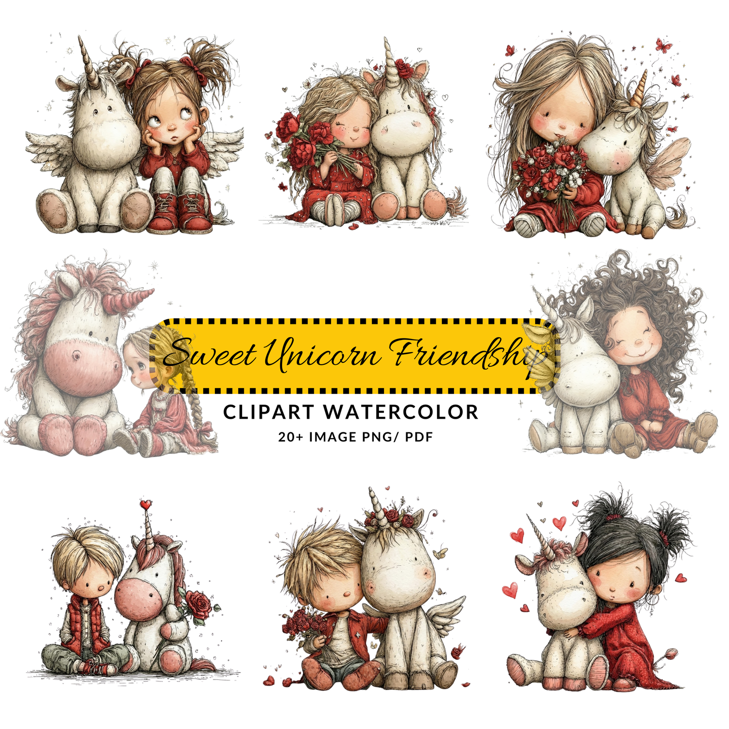 Angel Girl & Unicorn Clipart | Cute Wings & Magic PNG Set | Instant Digital Download