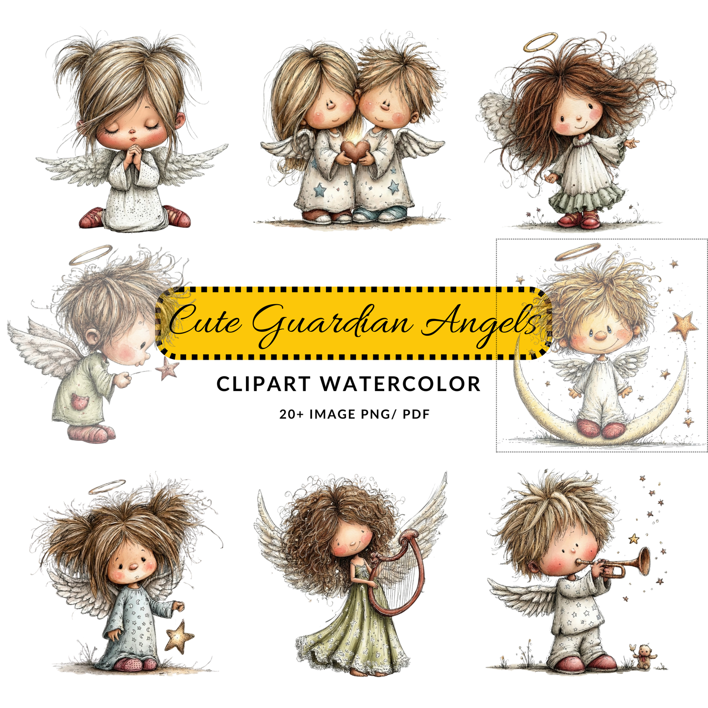 Baby Angel Clipart JPG | Praying Angel Illustration | Digital Download