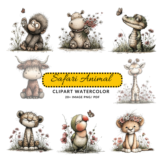 Cute Safari Animal Clipart PNG | Baby Zebra Nursery Illustration | Floral Zebra Digital Download