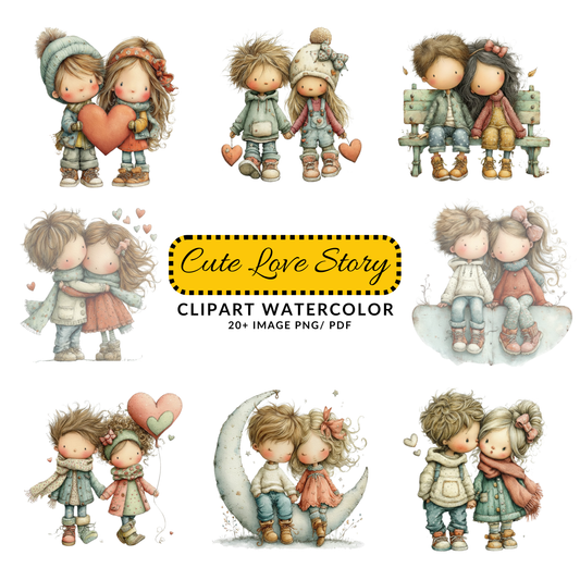 Cute Valentine Couple Clipart | Pastel Love Characters JPG Set | Romantic Digital Download