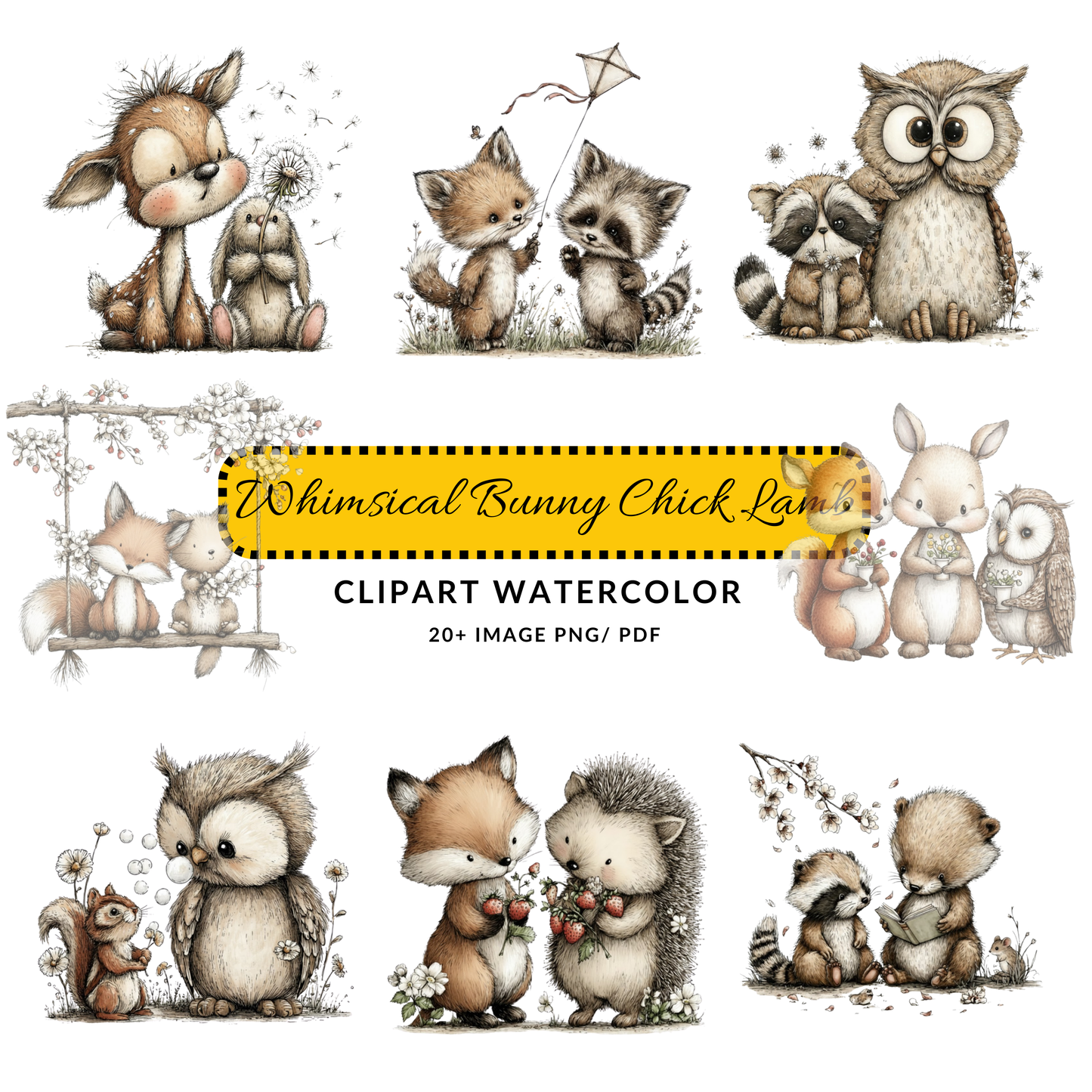 Cute Woodland Friends Clipart JPG | Whimsical Deer and Hedgehog Art | Nursery Graphics Digital Download