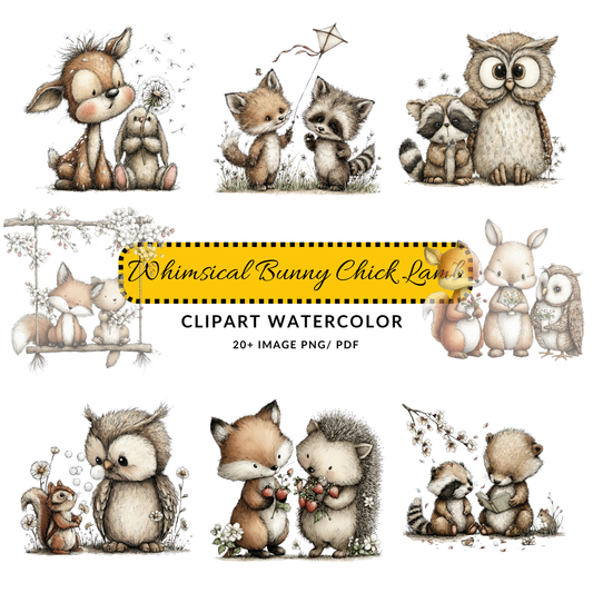 Cute Woodland Friends Clipart JPG | Whimsical Deer and Hedgehog Art | Nursery Graphics Digital Download