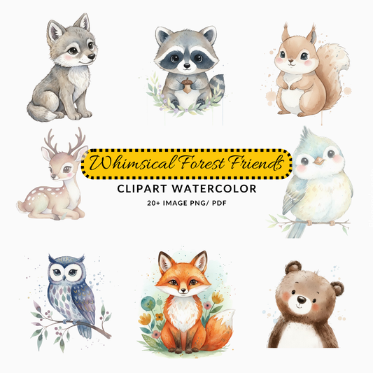Woodland Baby Animal Clipart | Soft Watercolor Forest Friends PNG Set | Digital Download