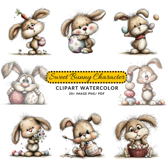 Cute Easter Bunny Clipart JPG | Watercolor Rabbit Art | Spring Crafts Digital Download