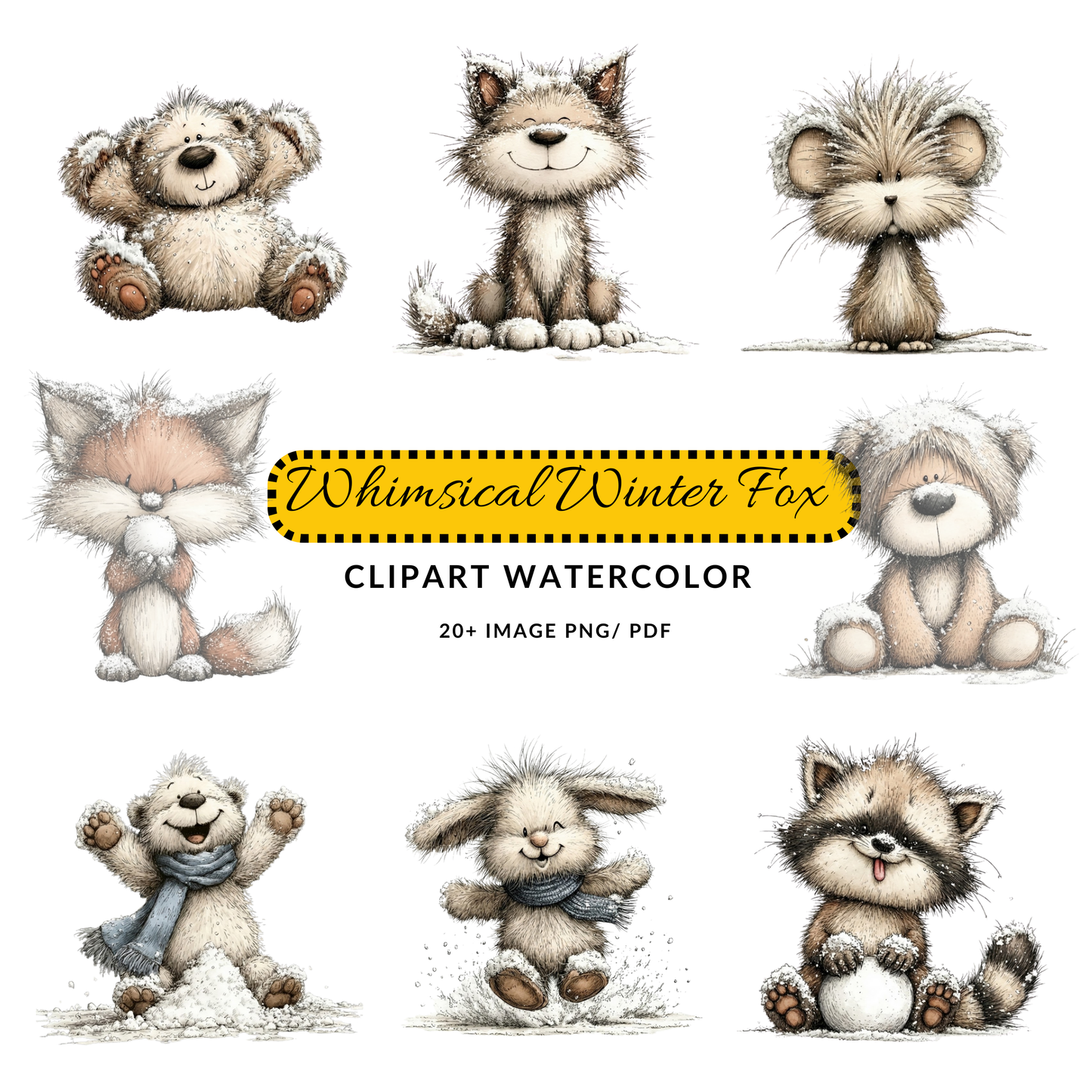 Snowy Teddy Bear Clipart JPG | Cute Winter Bear Illustration | Whimsical Woodland Animal Digital Download
