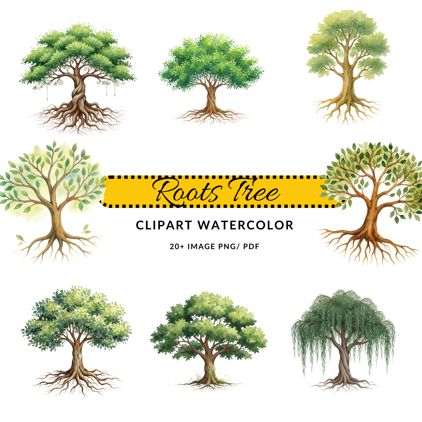 Watercolor Tree of Life Art Clipart | Roots Tree JPG Bundle | Digital Download for DIY Projects
