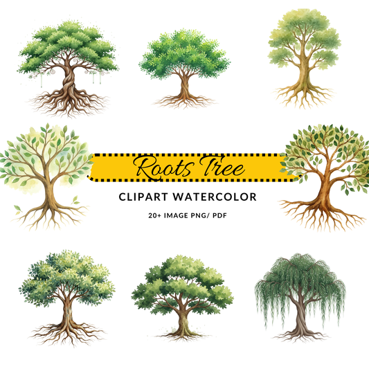 Watercolor Tree of Life Art Clipart | Roots Tree JPG Bundle | Digital Download for DIY Projects