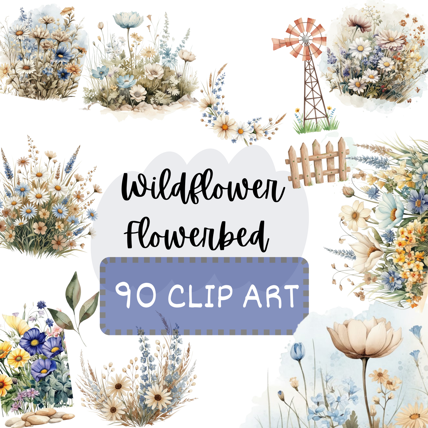 Watercolor Wildflower Clipart | Botanical Flower PNG Set | Garden Floral Digital Download